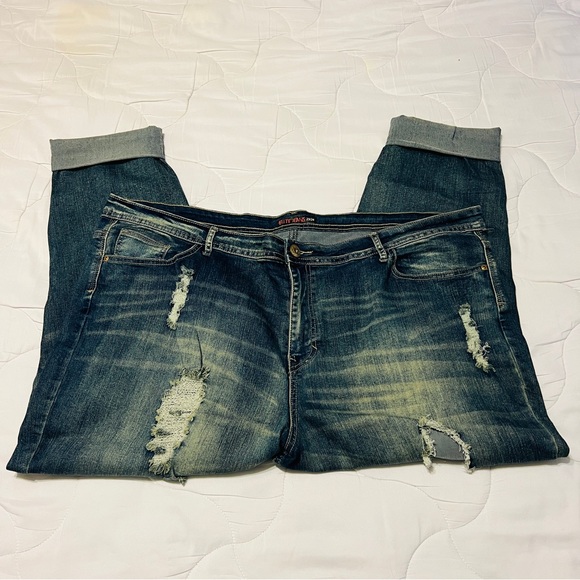 ELITE JEANS Women's MID-RISE Destroyed Denim Skinny Jeggins BLUE JEANS Sz 23/24 - Picture 9 of 11